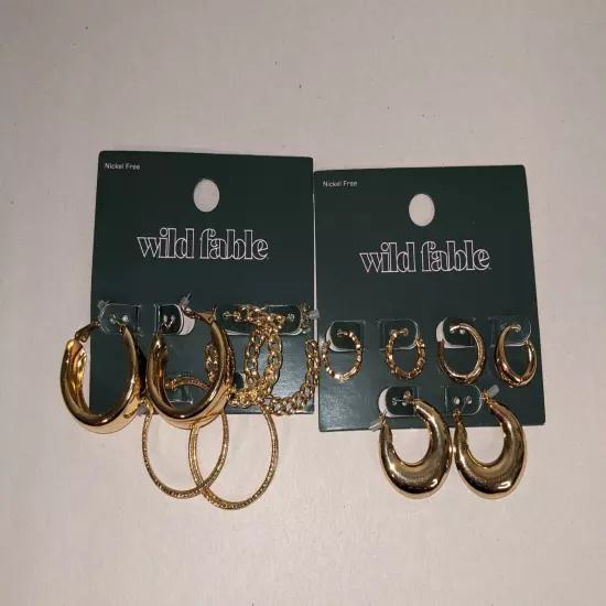 6 Pairs Hoop Earrings ~ Nickel Free ~ Gold Tone ~ NWT