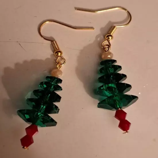 Christmas Tree Earrings 3D Green Holiday 3/4" Long Dangle