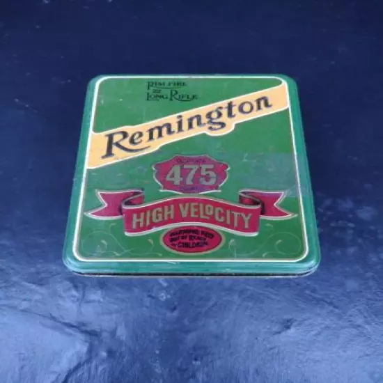 REMINGTON VINTAGE KLEANBORE 22 LONG RIFLE RIM FIRE AMMO BULLET TIN BOX 475 RND