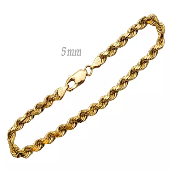 14k Solid Yellow Gold Rope Chain Necklace Bracelet 1mm-10mm Men Women Sz 7"-30"