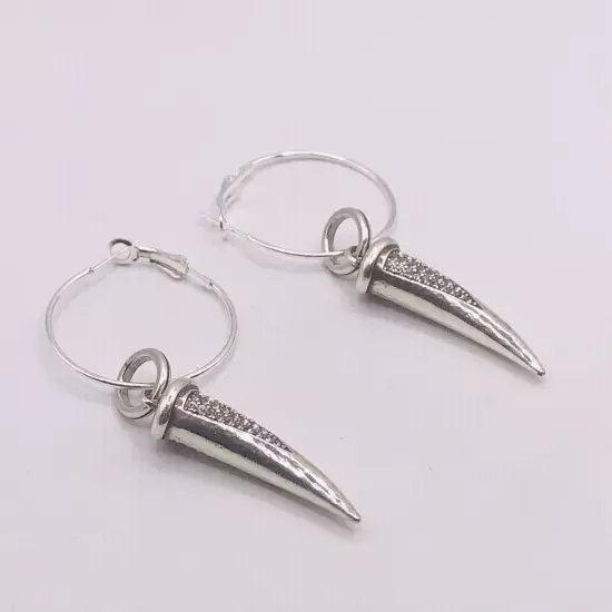 Brighton horn crystal earrings on non brighton hoops NWOT