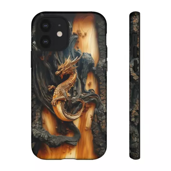 For iPhone, Samsung Galaxy, Pixel - Phone Case Cover - Carved Wood Dragon Print