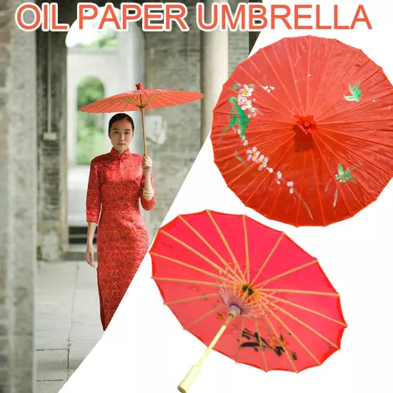 Chinese Classic Vintage Paper Umbrella Wedding Painted Dance Prop Parasol P2024