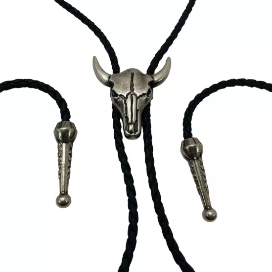 Bolo Tie Bull Head Skull Silver Rodeo Western Cowboy 3-D