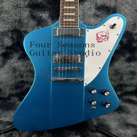 Custom Blue Firebird Solid Electric Guitar Chrome Hardware Rosewood Fretboard