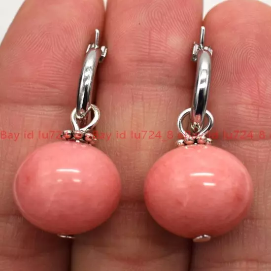 8/10/12mm Natural Multicolor Gemstone Round Beads Silver Leverback Earrings