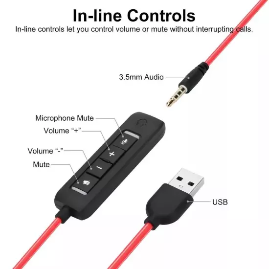 USB Wired Computer Headset with Noise-Cancelling Microphone for Skype Meetings