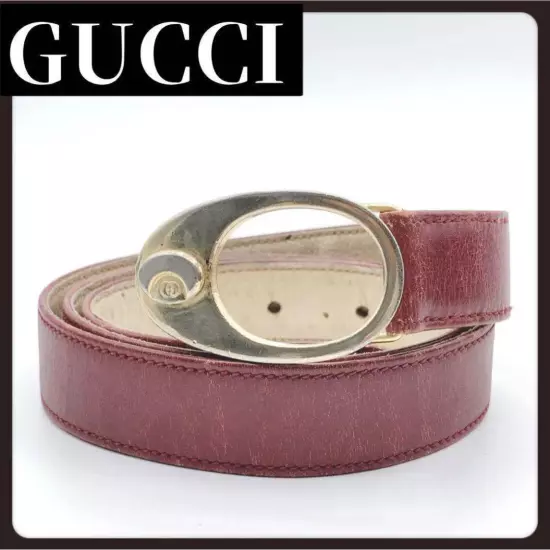 Gucci Belt Leather Bordeaux Gold 3 Holes Women Narrow 80/32 USED