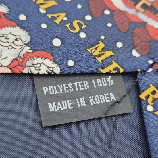 Merry Christmas Santa Blue Necktie Polyester Classy Business Style Vintage Korea