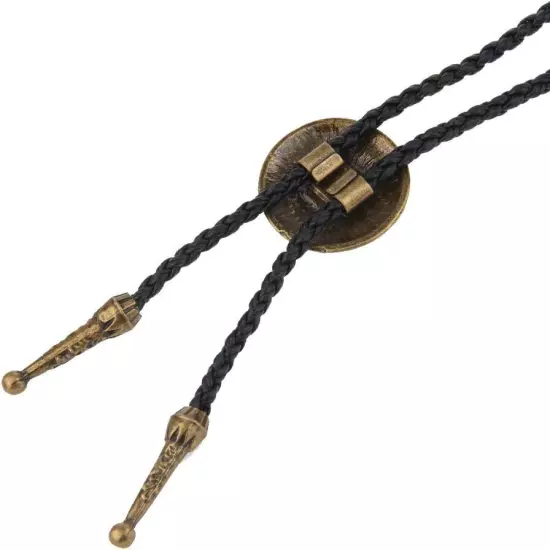 Vintage Western Cowboy Bolo Tie Leather Necktie Rope Cord Pendant Necklace