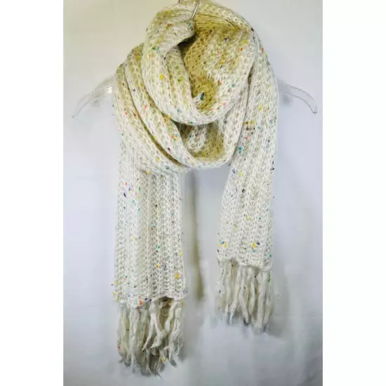 Steve Madden Funfetti Cream Long Cozy Knit Tassel Scarf Acrylic Spandex Blend