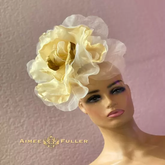 Champagne Yellow Rose Kentucky Derby Fascinator Bridal Flower Royal Ascot Hat