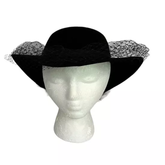 Bollman Doeskin Women’s Hat Black 100 % Wool Structured With Band, Netting USA