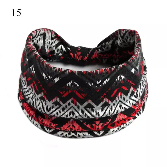 Women Boho Flower Print Wide Headband Vintage Knot Elastic Turban Headwrap *