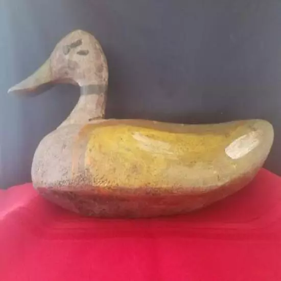 Paint Decorated Carved Wood Duck Decoy Mallard 12x5x7" Antique Vintage 