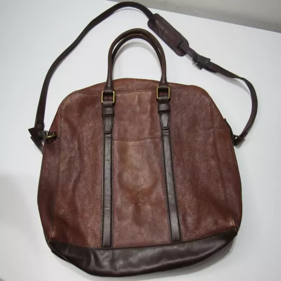 Fossil Brown Cowhide Pebbled Leather Messenger Laptop book Bag w/ Shoulder Strap