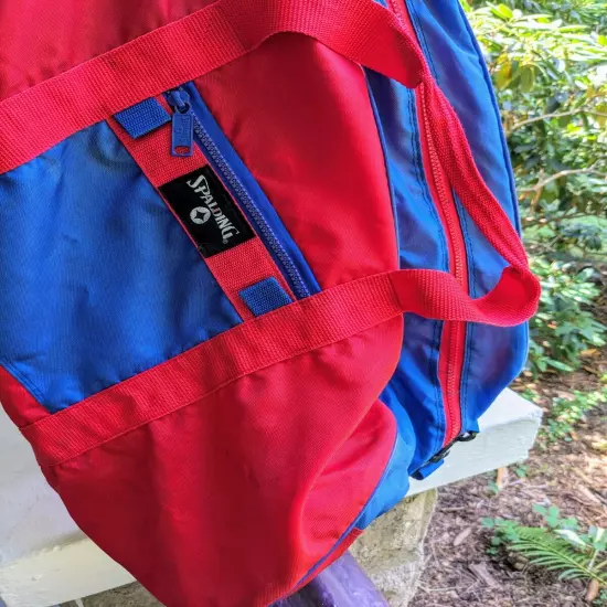 Vintage 80s-90s Spalding Duffle Sports Bag*Zip Closure*Red & Blue