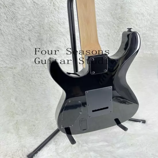 Factory Made Solid Black ST Electric Guitar Black Fretboard Floyd Rose HH Pickup