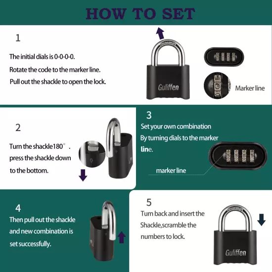 Combo Lock 2 Pack Resettable Combination Lock21/2 In. Long Shackle Outdoor Combi