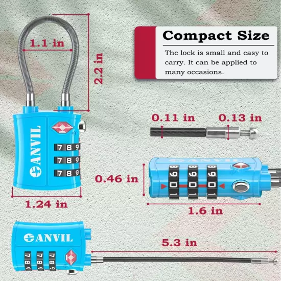 TSA Approved Luggage Locks - Re-Settable 3-Digit Combination Cable Lock with All