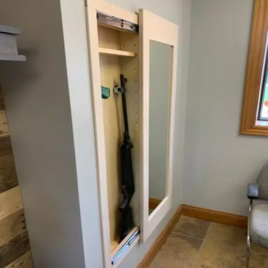  Mirror Safe in wall, Hidden storage concealment cabinet rifle gun, unfinished 