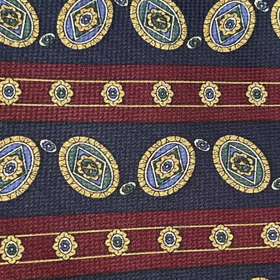 Tommy Hilfiger Blue Burgundy Gold 100% Silk Men’s Neck Tie Made In Usa