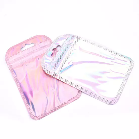 50pcs 4 Styles Laser Packaging Bag Flat Cosmetic Bag Holographic Mini B,ou