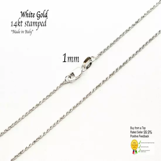 14k Solid White Gold Rope Chain Necklace D/cut 1mm-5mm Mens' Women Sz 16"-30"