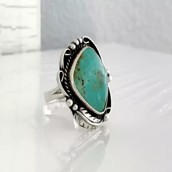 Sterling Silver 925 Turquoise Mexico Southwest Mens Native Style Bold Large Ring