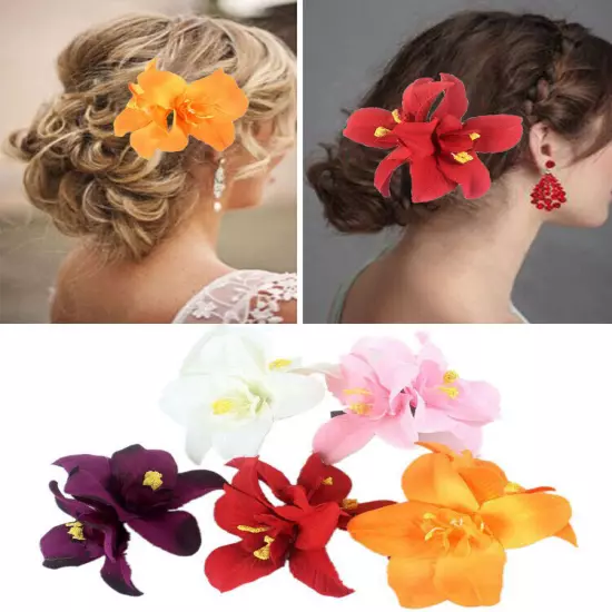 Orchid Flower Hair Clip Slide Grip Wedding Bridesmaid Prom Ball Vintage Pin 