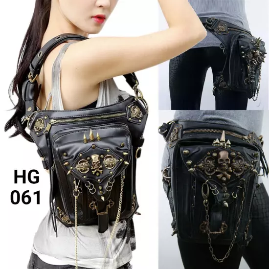 Rock PU Leather Shoulder Motorcycle Skull Bag Waist Pack Bag Handbag Leg Purse