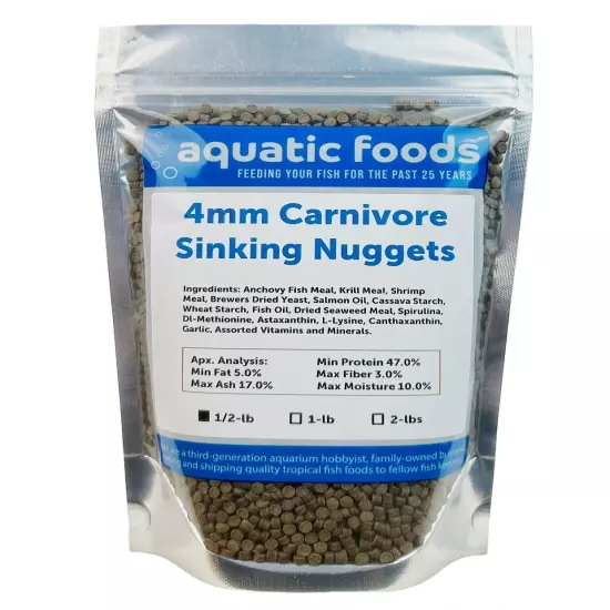 4mm- 3/16" Carnivore Sinking Nuggets for Oscars, Discus, Angelfish & More. WL