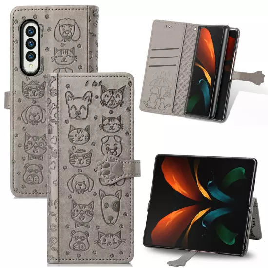 For samsung galaxy z fold 3/4/5/6 Cute PU Leather Flip Phone Case Kickstand NEW