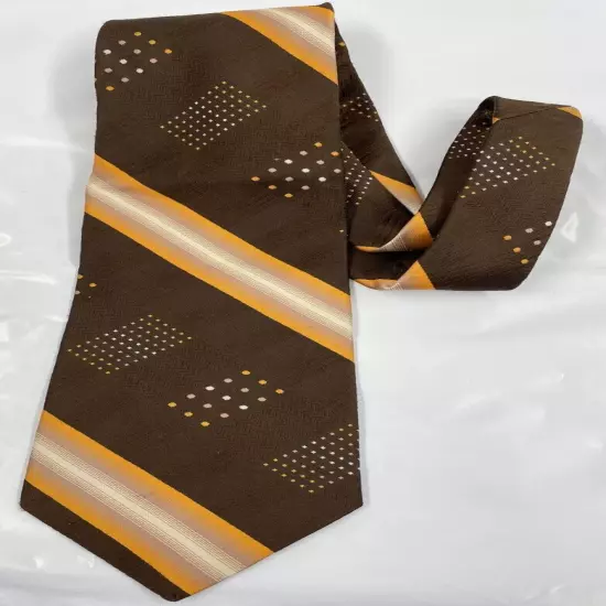 Vintage Scoop 1970's Brown Orange Striped Wide Necktie Tie Men's 4.2" x 56"