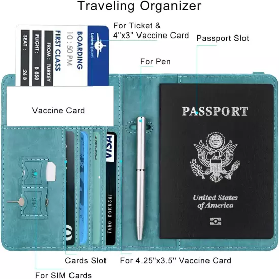 US Passport Wallet RFID Blocking Travel Leather Cards Holder Cover for Women Men