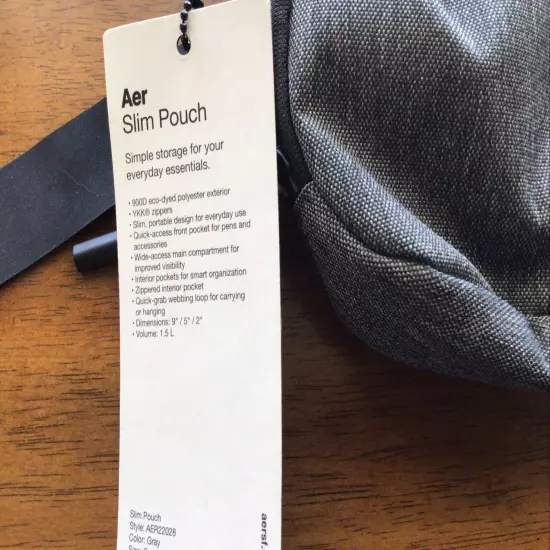 Aer Slim Pouch Zippered Exterior And Interior Pockets, Wide Access Main NWT