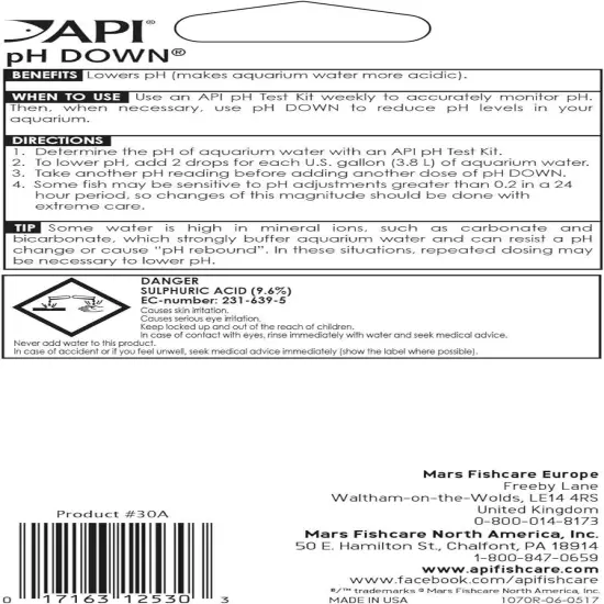 API pH Down For Freshwater Aquariums Safe For Fish & Plants 1.25-Ounce Bottle