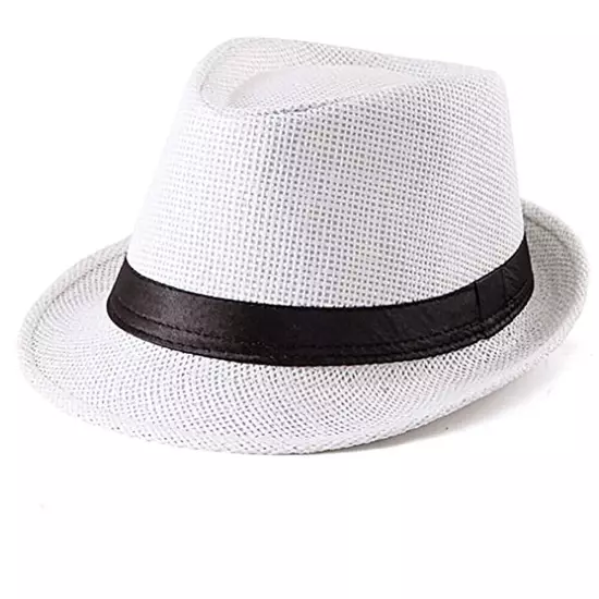 Unisex Straw Fedora Panama Hat Summer Sun Short Brim Floral Trilby Cuban Cap Hat