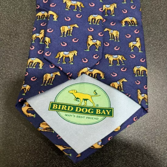 Bird Dog Bay Men's Tie, Made in the USA Blue With Horse Print, 100% Silk