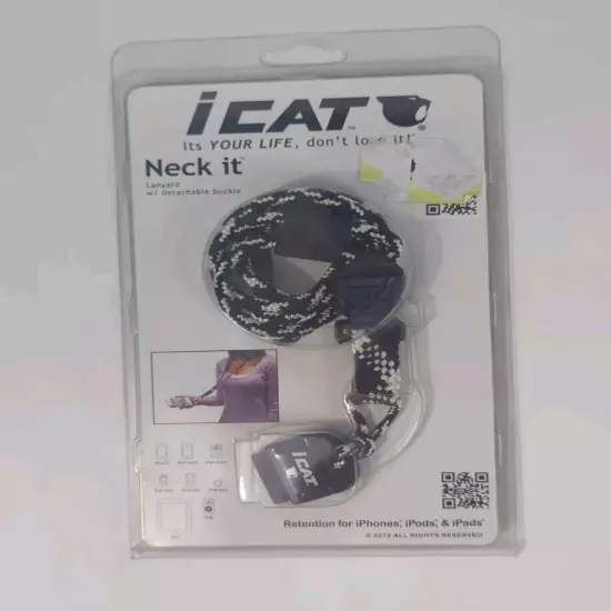 iCAT Lanyard with Detachable Buckle for iPhones, iPods & iPads - Black New