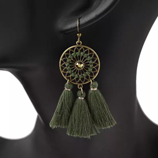 Fashion Women Bohemian Earrings Long Tassel Fringe Drop Dangle Ear Stud Jewelry