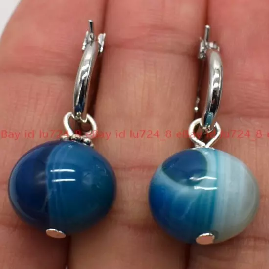 8/10/12mm Natural Multicolor Gemstone Round Beads Silver Leverback Earrings