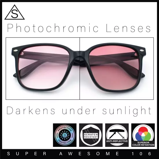 Retro Hipster Photochromic Lens Oversize Horn Rim Plastic Sunglasses