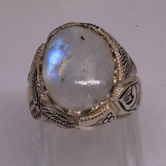 Silver 950 Men Jewelry Ring Band Mens Size 10US 19g Moonstone Natural Handmade