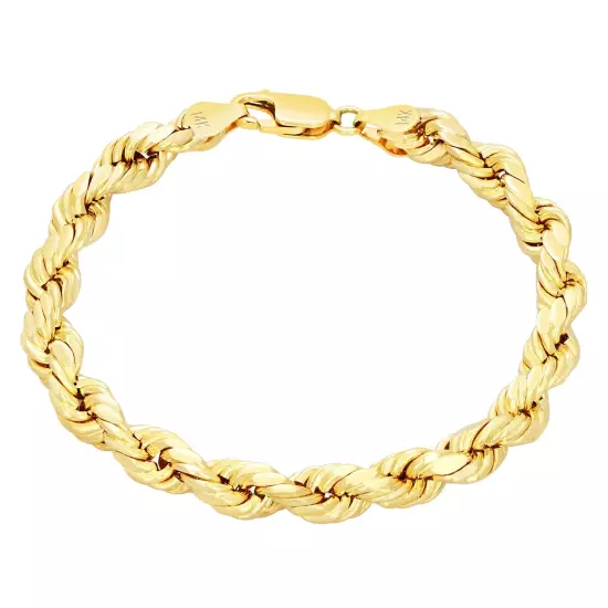 14K Yellow Gold 2mm-10mm D/C Rope Chain Bracelet Mens Women 7" 7.5" 8" 8.5" 9"