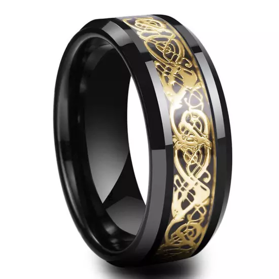 11 Colors Real Stainless Steel Man Silver Gold Black Celtic Dragon 8mm Band Ring