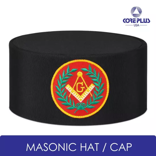 Master Mason Blue Lodge Crown Cap - Black With Red Emblem & Wreath