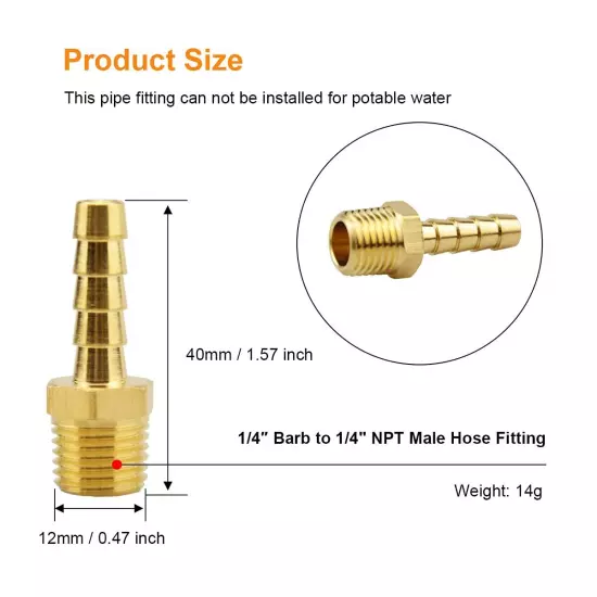 (10 Pack) 1/4 Inch Hose Barb to 1/4 Inch NPT Male Thread Fitting Brass Quick