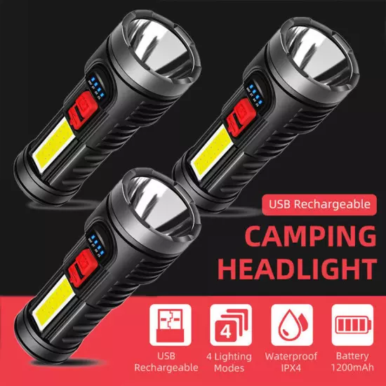 1/2/3x LED Super Bright Flashlight USB Rechargeable Torch Tactical Lamp+ Battery