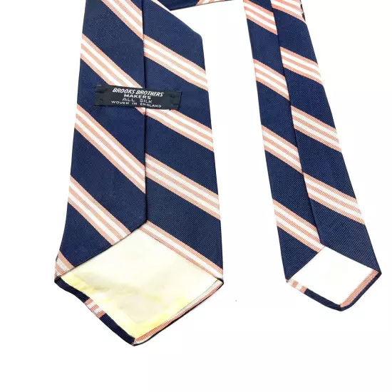 Vintage Brooks Brothers Makers England Navy Pink Sky Triple Repp Stripe Silk Tie